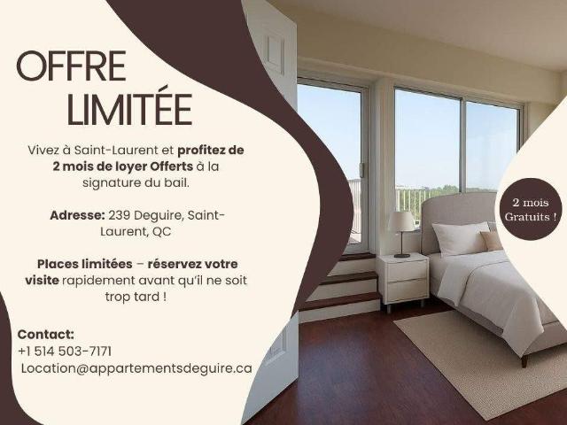 Apartment for rent in St. Leonard's, Quebec
