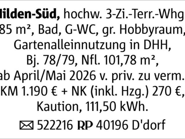 Apartment mieten in Kleef, Hilden