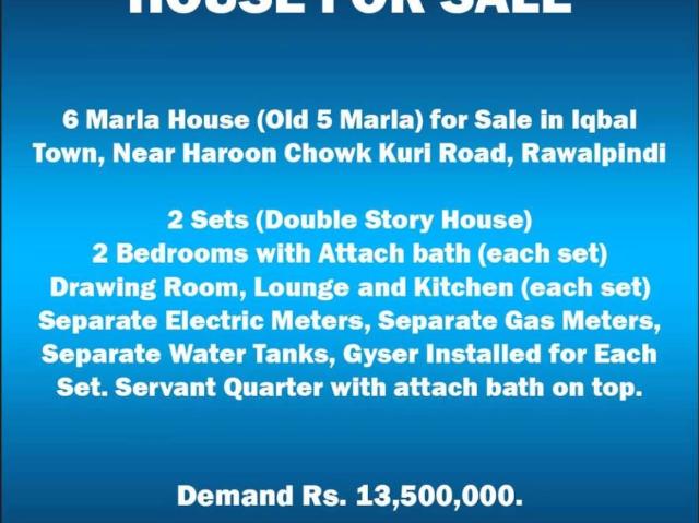 House for sale in Rawalpindi, Islamabad Capital Territory
