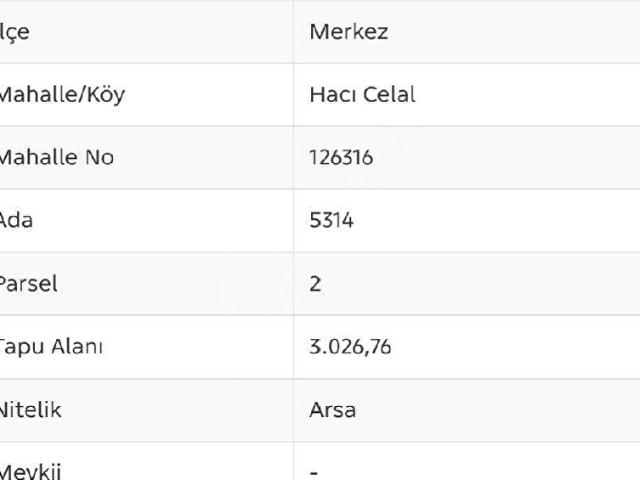 Hacıcelal Mahallesi, Karaman Merkez içerisinde satılık Arsa
