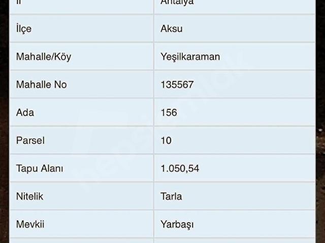 Aksu, Antalya içerisinde satılık Arsa