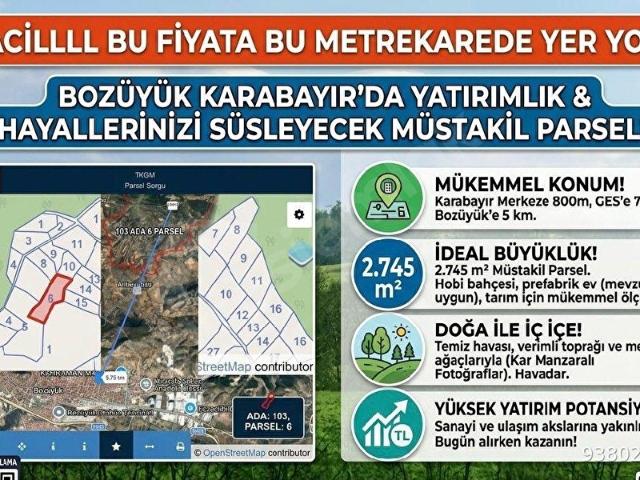 Karabayır, Bozüyük içerisinde satılık Arsa