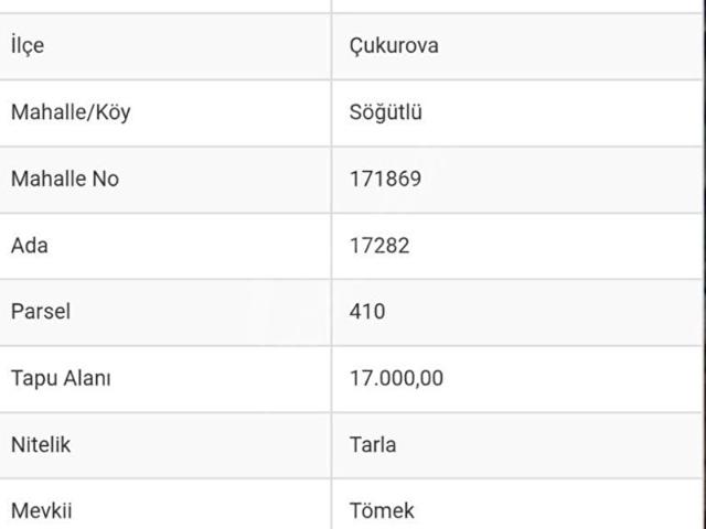 Söğütlü, Çukurova içerisinde satılık Arsa