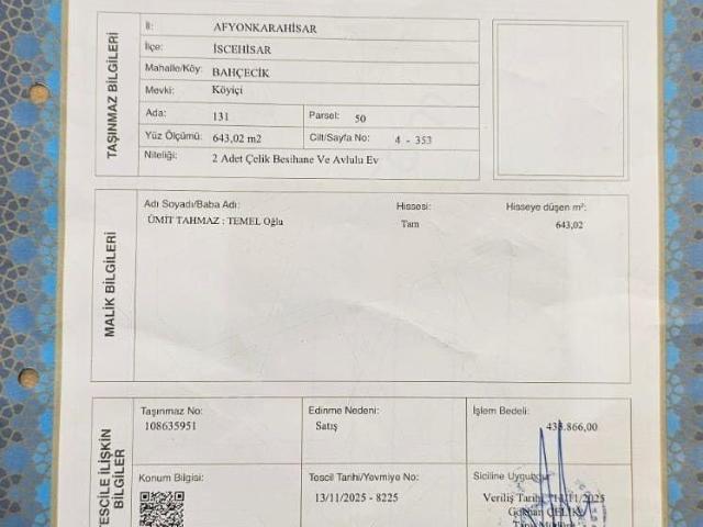 İscehisar, Afyonkarahisar içerisinde satılık Villa