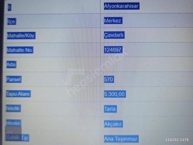 Çavdarlı, Afyonkarahisar Merkez içerisinde satılık Arsa