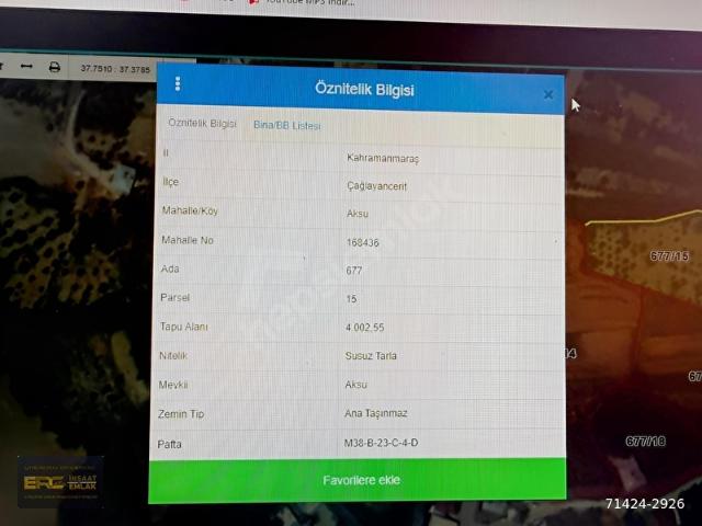 Aksu, Çağlayancerit içerisinde satılık Arsa