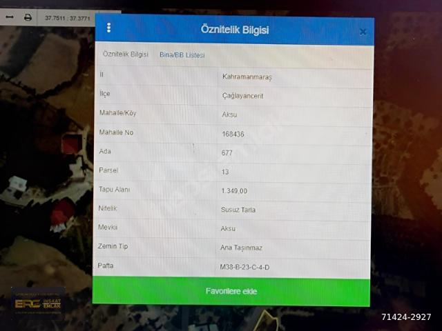 Aksu, Çağlayancerit içerisinde satılık Arsa