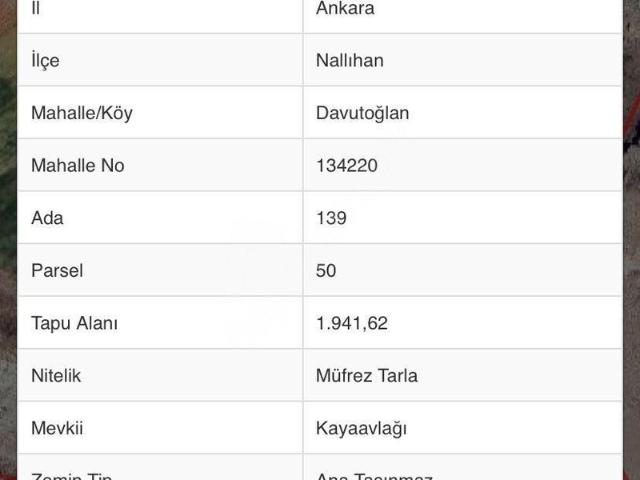 Davutoğlan, Nallıhan içerisinde satılık Arsa