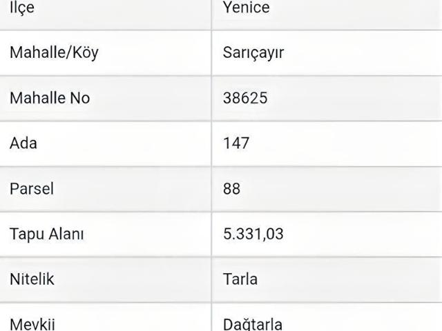 Yenice, Çanakkale içerisinde satılık Arsa