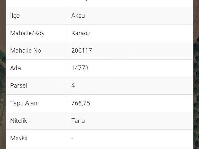 Aksu, Antalya içerisinde satılık Arsa