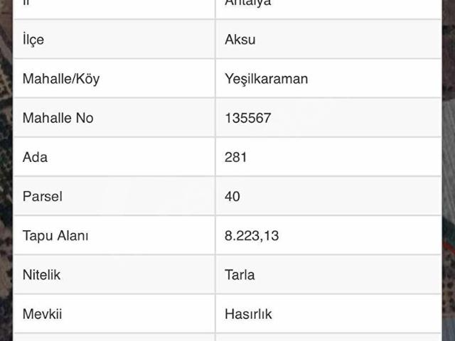 Aksu, Antalya içerisinde satılık Arsa