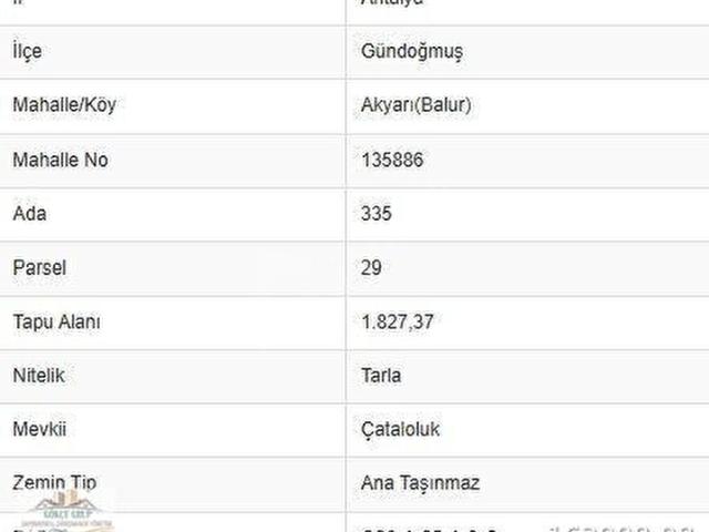 Arıklar, Gündoğmuş içerisinde satılık Arsa