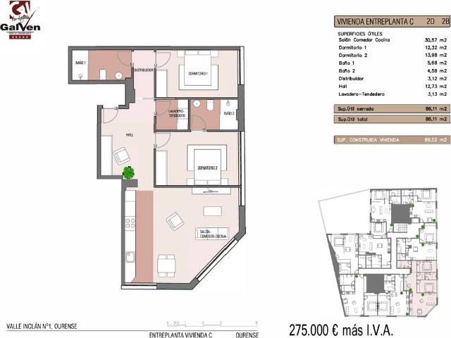 Apartamento en venta en Centro, Ourense