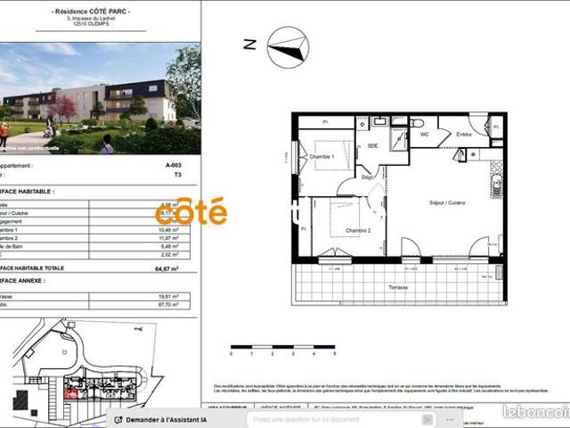 Appartement vente à Rodez, Olemps