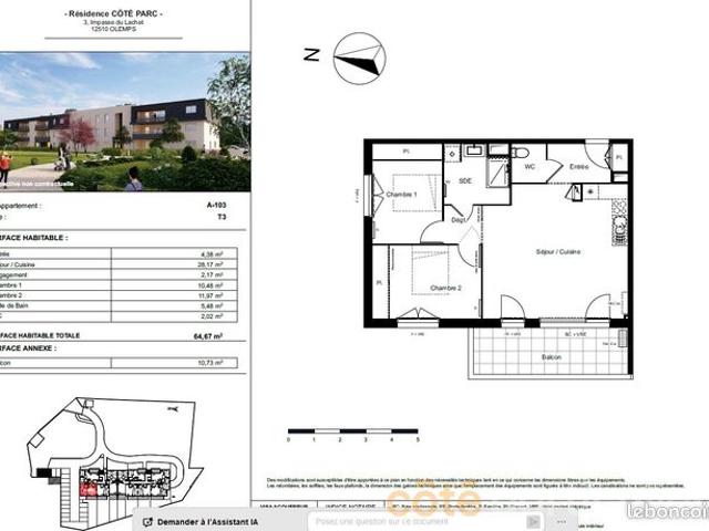 Appartement vente à Rodez, Olemps