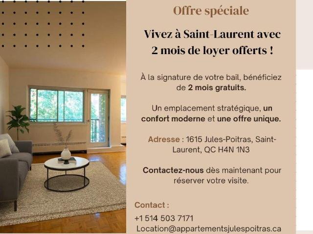 Apartment for rent in St. Leonard's, Quebec