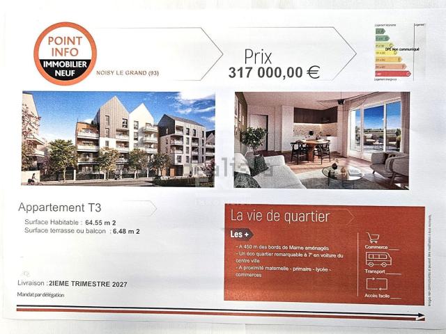 Appartement vente à Rive Charmante, Noisy-le-Grand