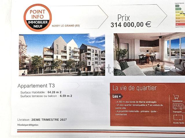 Appartement vente à Rive Charmante, Noisy-le-Grand