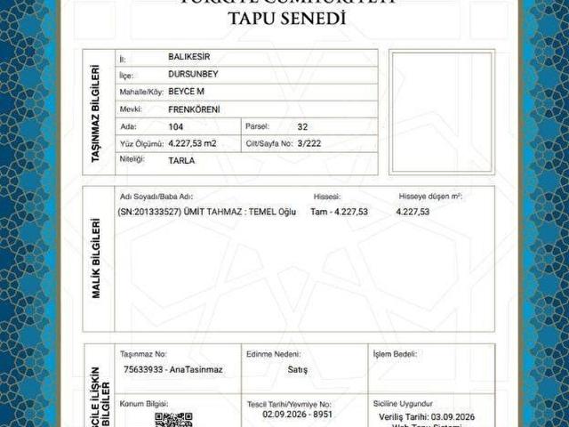 Beyce, Dursunbey içerisinde satılık Arsa