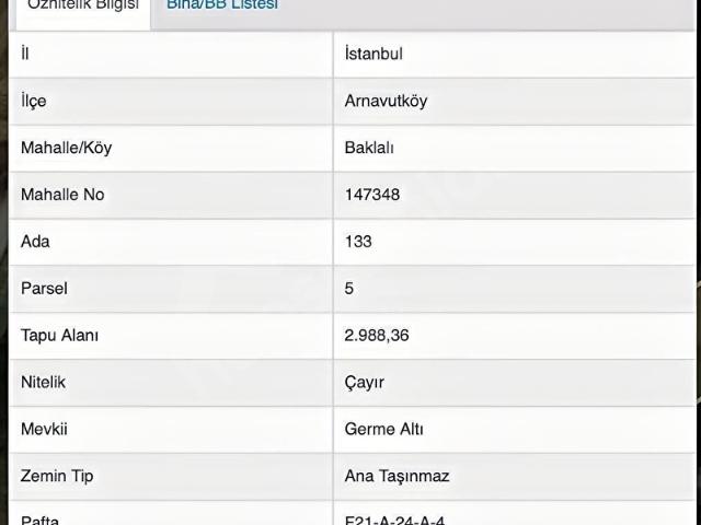 Baklalı Mahallesi, Arnavutköy içerisinde satılık Arsa