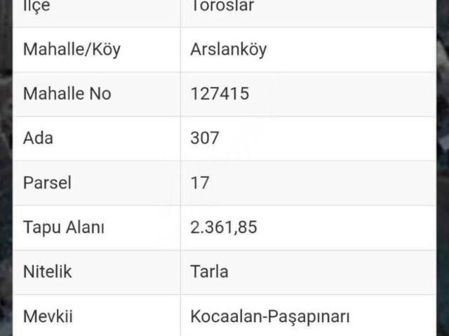 Toroslar içerisinde satılık Arsa