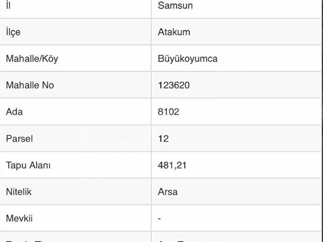 Atakum, Samsun içerisinde satılık Arsa
