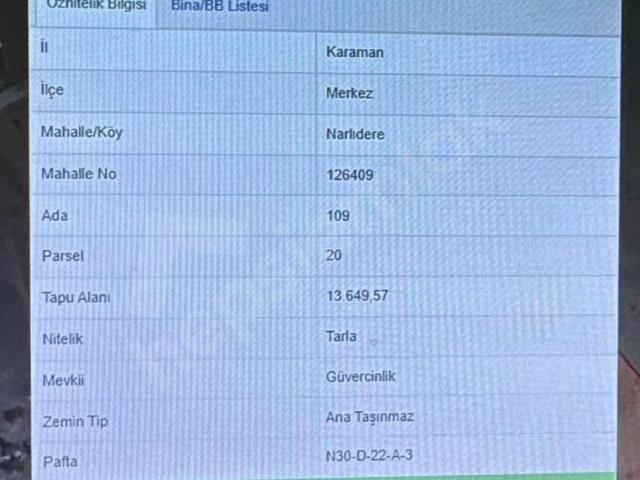 Narlıdere, Karaman Merkez içerisinde satılık Arsa
