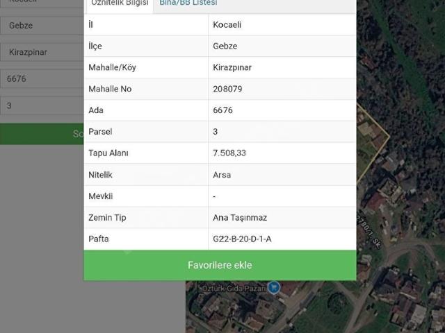 Kirazpınar Mahallesi, Gebze içerisinde satılık Arsa