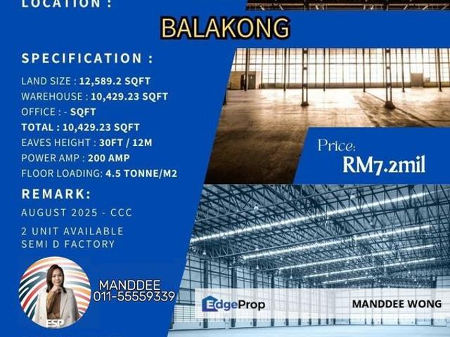 Warehouse for sale in Kajang, Langat