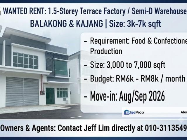 Warehouse for rent in Kajang, Langat