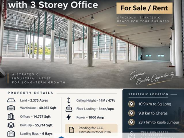 Warehouse for sale in Kajang, Langat