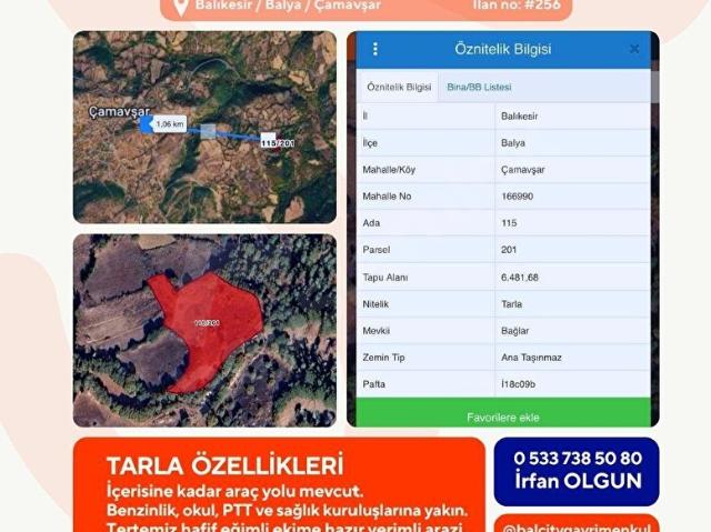 Çamavşar, Balya içerisinde satılık Arsa