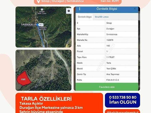 Dedeli, Durağan içerisinde satılık Arsa