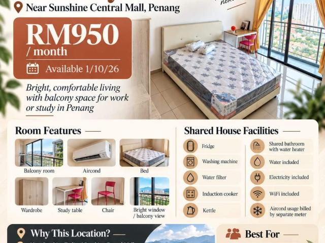 Room for rent in Barat Daya, George Town