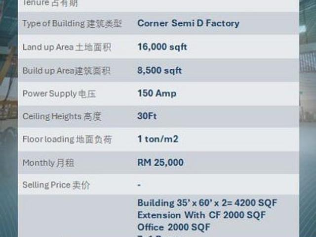 Warehouse for rent in Petaling, Subang Jaya