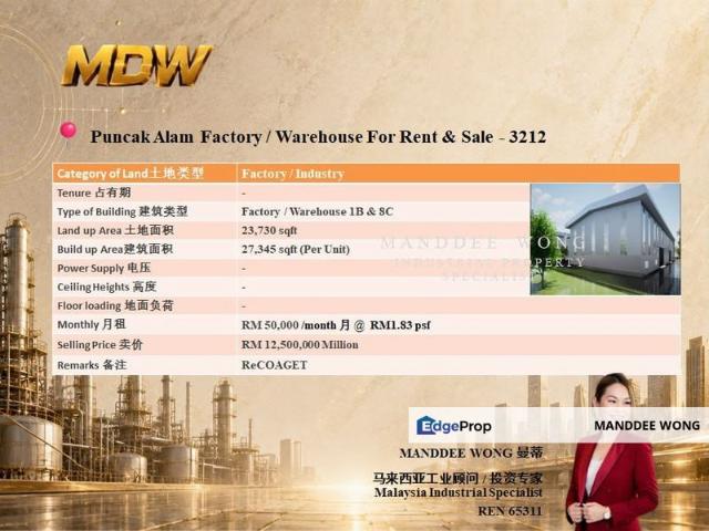 Warehouse for sale in Bandar Puncak Alam, Kuala Selangor