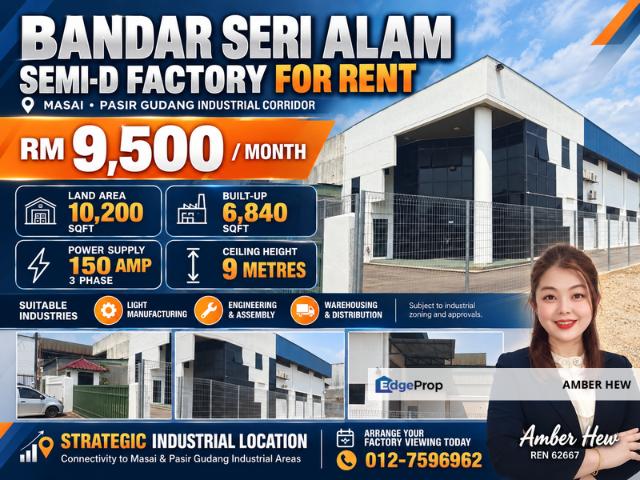 Warehouse for rent in Masai, Johor Bahru