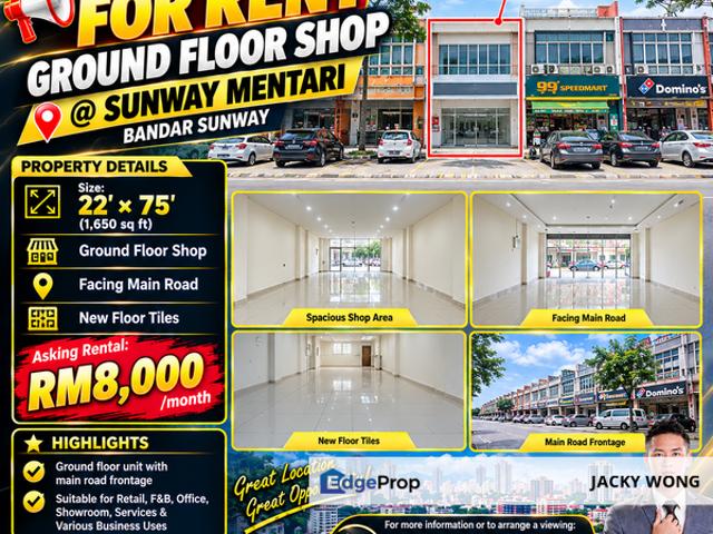 Shop for rent in Bandar Sunway, Majlis Bandaraya Subang Jaya