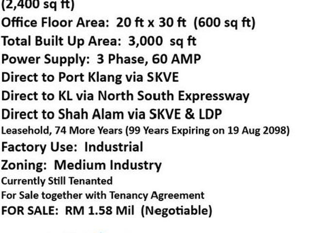Warehouse for sale in Kajang, Langat