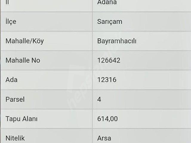 Sariçam, Adana içerisinde satılık Arsa