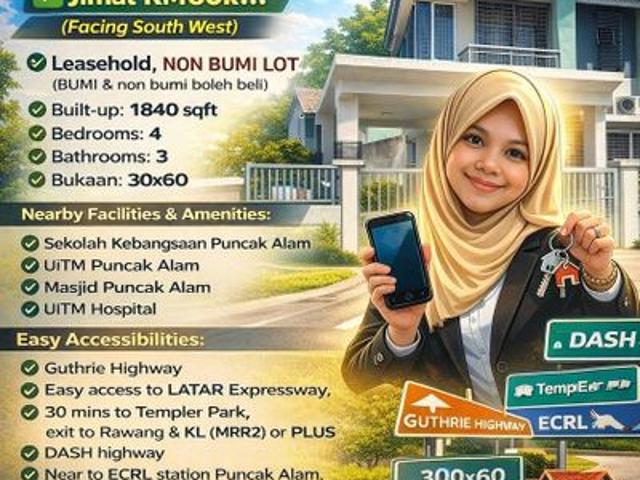 House for sale in Shah Alam 2, Bandar Puncak Alam