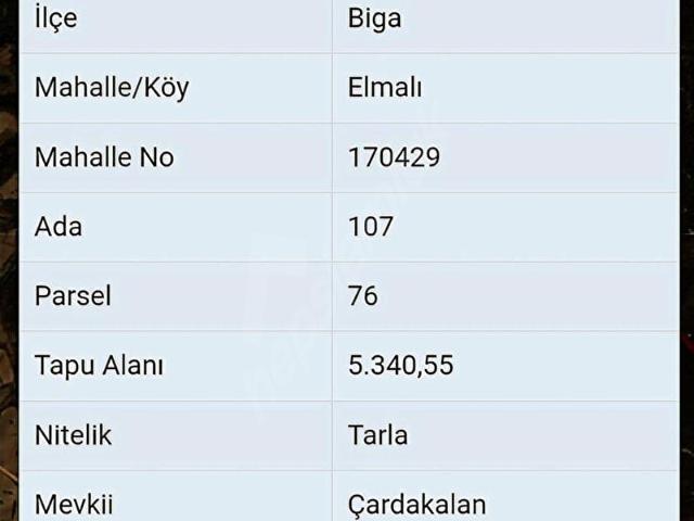 Elmalı, Biga içerisinde satılık Arsa