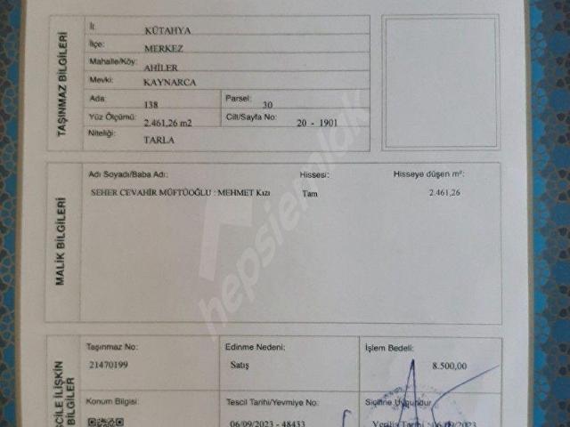 Göçeri, Kütahya Merkez içerisinde satılık Arsa