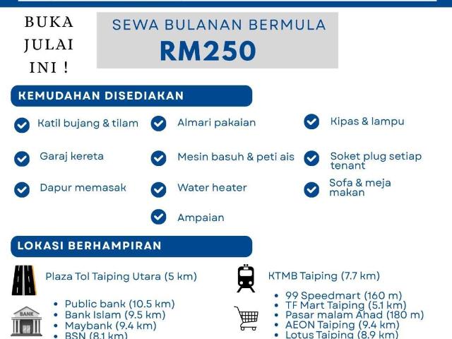 Room for rent in Perak, Taiping