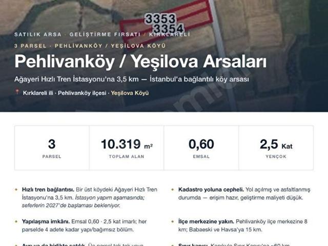 Pehlivanköy, Kirklareli içerisinde satılık Arsa