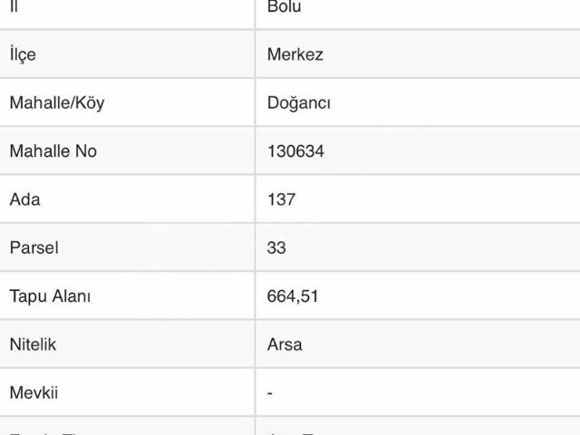 Bolu Merkez, Bolu içerisinde satılık Arsa