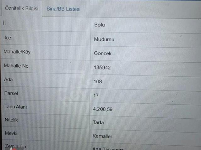 Mudurnu, Bolu içerisinde satılık Arsa