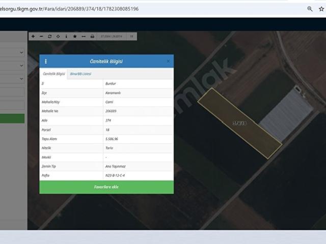 Kağılcık, Karamanlı içerisinde satılık Arsa
