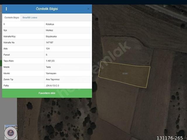 Kütahya Merkez, Kütahya içerisinde satılık Arsa