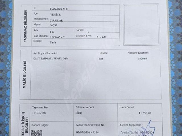 Çırpılar, Yenice içerisinde satılık Arsa
